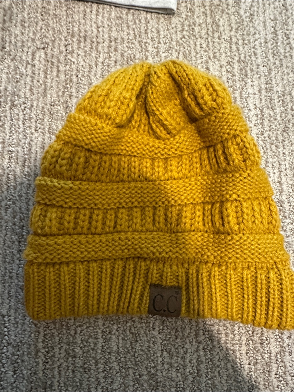 C.C Mustard Yellow Knit Beanie with C.C Patch